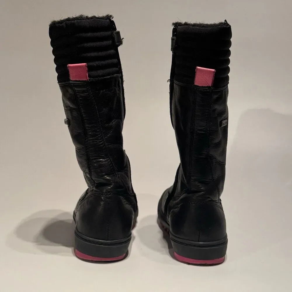 Naturino Girls Black Leather Boots Size US 12 EU 31 Wool Lined Rain Step
